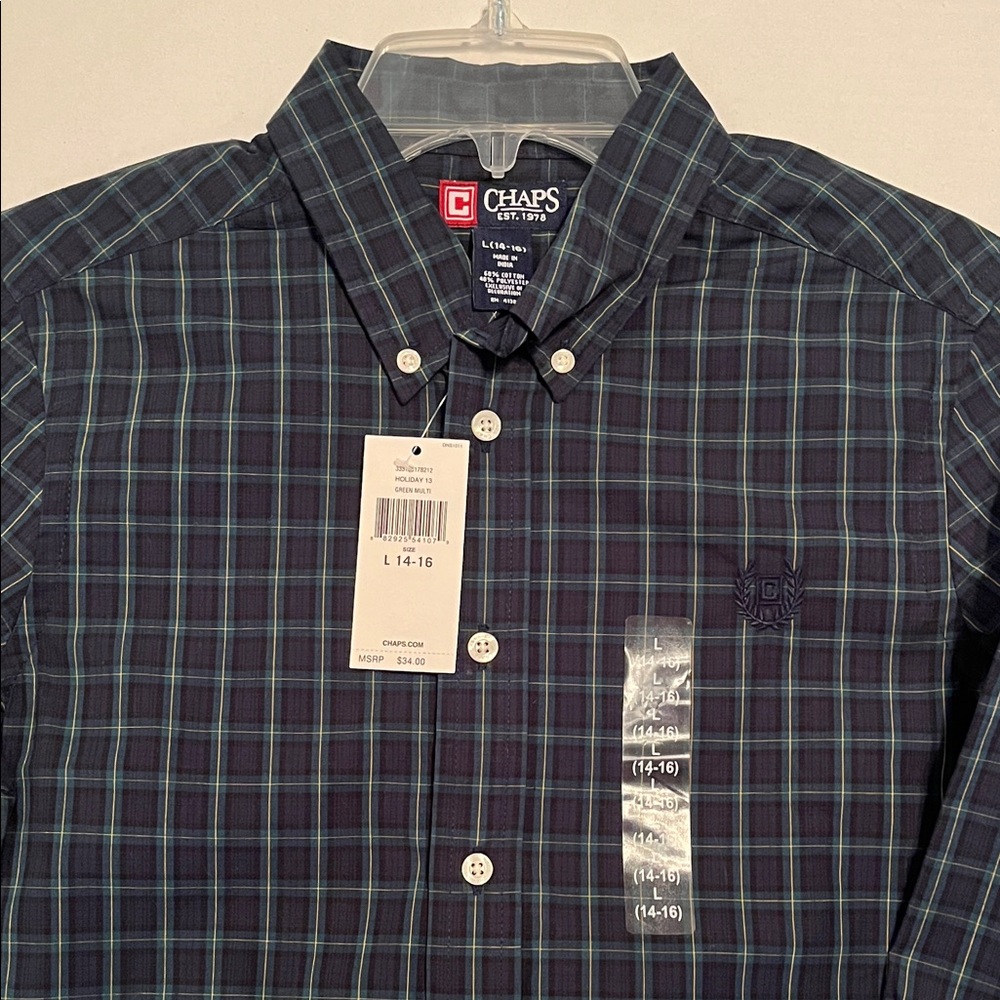 Chaps Boy’s Blue & Green Plaid Shirt